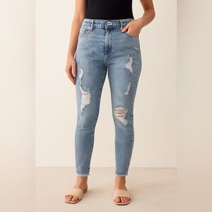 Express Skinny High Rise Jeans Women’s 14 Light Wash Distressed Button Fly